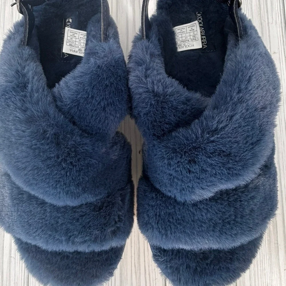 Koolaburra by‎ UGG Furr-Ah Navy Blue Faux Fur Slingback Platform Sandals Size 9